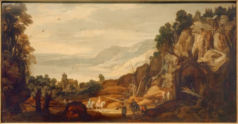 Bergslandskap med ryttare