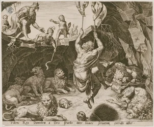 Daniel befrias ur lejongropen, blad 9 ur serien "Berättelsen om Daniel, Bel och draken"