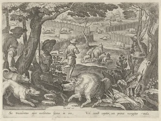 Drijfjacht op zwijnen Jachttaferelen (serietitel) Där alla typer av jakt, fågelfågel och fiske (serietitel)