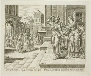 Judith förbereder sig för att åka till fiendernas läger, plansch fyra ur Berättelsen om Judith och Holofernes