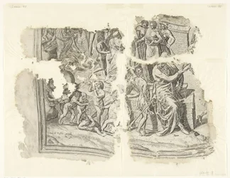 Nedre vänstra hörnet av ett tryck av scenen av Cebes Tabula Cebetis Carta Vitae (originaltitel)