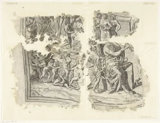 Nedre vänstra hörnet av ett tryck av Cebes-scenen Tabula Cebetis Carta Vitae (originaltitel)