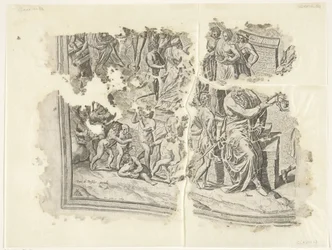 Nedre vänstra hörnet av ett tryck av scenen av Cebes Tabula Cebetis Carta Vitae (originaltitel)