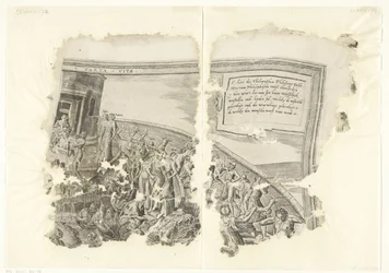 Det övre högra hörnet av ett tryck av scenen av Cebes Tabula Cebetis Carta Vitae (titel på objekt)