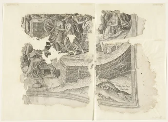 Nedre högra hörnet av ett tryck av Cebes-scenen Tabula Cebetis Carta Vitae (originaltitel)