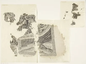 Nedre högra hörnet av ett tryck av scenen av Cebes Tabula Cebetis Carta Vitae (originaltitel)