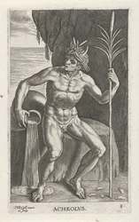 Zeegod Achelous Acheolvs (titel på objekt) Rivier- en zeegoden (serietitel) Eleganta porträtt av de marina halvgudarna och sjölejonen (serietitel)