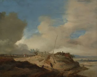 Dunelandskap med en signalstolpe