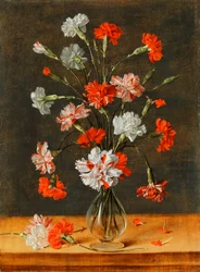 Nejlikor i en glasvas på ett stenbord, 1639
