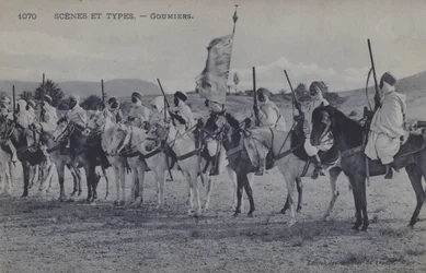Marockanska goumiers, muslimska soldater som tjänstgjorde under den franska armén i Afrika (foto svart/vitt)