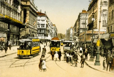 Cannebiere med spårvägar, Marseille, Frankrike, ca. 1900 (foto)