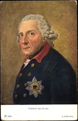 Konstnär Ak Friedrich den store, Friedrich II av Preussen, Ackermann 1653 (svartvitt foto)