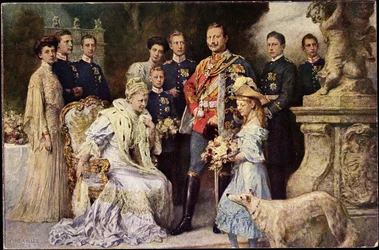 Konstnär Ak Kaiser Wilhelm II, Auguste Viktoria, Viktoria Luise, Greyhound, Preussen (svartvitt foto)