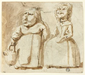 Karikatyrer av två kvinnor (recto); bedjande Judas (verso)