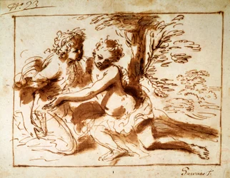 Två figurer i ett landskap, 1600-talet