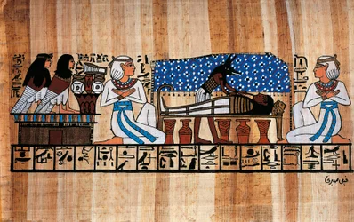 Egyptisk papyrus föreställande en balsameringsceremoni