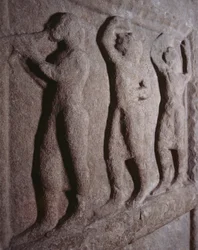 Musiker, detalj från begravningsstele av Pontassieve, Toscana, Italien, etruskisk civilisation, 500-talet f.Kr.