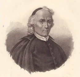 Porträtt av den italienske presbyterianen och historikern Ludovico Antonio Muratori (1672-1750), kopparstick