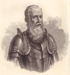 Porträtt av den italienske militärledaren Ezzelino III da Romano eller Ecelino da Romano (1194-1259)