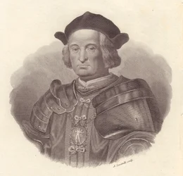 Porträtt av den italienske militärledaren och politikern Gian Giacomo Trivulzio (1440-1518), graverat av Locatelli