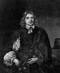 Porträtt av Lucius Cary, 2:e Viscount Falkland (cirka 1610-1643), engelsk författare, politiker och soldat som var utrikesminister från 1642 till 1643, gravyr