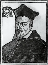 Porträtt av Pierre de Berulle (1575-1629), fransk katolsk teolog och kardinal, tryck