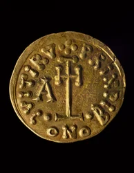 Solidus of Prince Arechi, tergo, lombardiska mynt, 800-talet