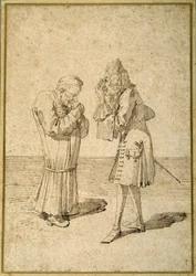 Baron Philip von Stosch visar en antik pärla till Sabbatini (penna och bläck på papper)