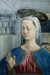 Detalj från Legenden om det sanna korset som visar bebådelsen, av Piero della Francesca