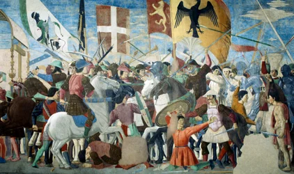 Detalj från Legenden om det sanna korset som visar slaget vid Heraclius I av Bysans mot Chosroes II, av Piero della Francesca