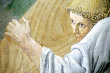 Detalj från Legenden om det sanna korset som visar transport av heligt trä, av Piero della Francesca