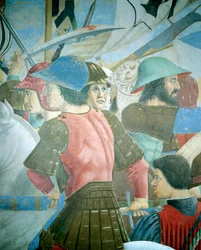 Detalj från Legenden om det sanna korset som visar slaget vid Heraclius I av Bysans mot Chosroes II, av Piero della Francesca