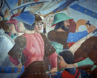 Detalj från Legenden om det sanna korset som visar slaget vid Heraclius I av Bysans mot Chosroes II, av Piero della Francesca
