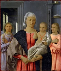 Madonna di Senigallia eller "" Madonna ett barn med två änglar "" Målning av Piero della Francesca (1419 / 21-1492) 1480. Mått: 52 x 58 cm. Urbino (Urbin), National Gallery of the Marche.