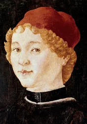 Porträtt av en ung man med en röd hatt Förmodligen Piero della Francesca