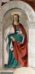 Saint Mary Magdalene Fresco av Piero della Francesca (1415 / 20-1492) 1460 ca. Sön.190x180 cm Arezzo, katedraler