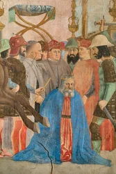 Slaget mellan Heraklius och Chosroes, detalj av Berättelserna om det sanna korset: avrättning av kung Chosroes (fresk)