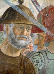 Legenden om det sanna korset, slaget vid Heraclius och Chosroes, detalj av en skäggig soldat, färdig fresk från 1464