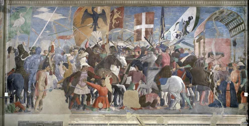 Heraclius seger och avrättningen av Chosroes, 628 AD, från den sanna korscykeln, avslutad 1464