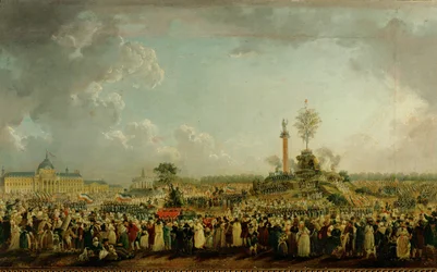 Högtidlighållande av det högsta biet på Champs de Marsin Paris den 20 Prairial, år 11 ... (olja på duk)