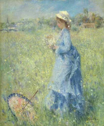 Kvinna som plockar blommor