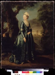 "Porträtt av en dam i en trädgård eller porträtt av storhertiginnan Natalia" (Lady in a Garden (Porträtt av storhertiginnan Natalia) Porträtt av storhertiginnan Natalia Alekseevna (eller Alekseevna) (1755-1776) (Wilhelmina Louisa av Hessen -Darmstadt ( Hes