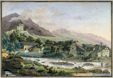 Tavel by med slottet Le Châtelard