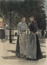 Två vanliga kvinnor på boulevarden, illustration från 