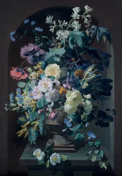 Vas av blommor med mimoser och vas med blommor med druvklase (Peer)