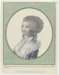 Gallerie des Modes et Costumes Français, 1781, oo 221: Coeffure uppkallad efter leviten (...)