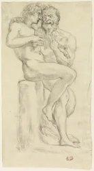 Studie av en nakenfigur och en faun