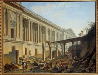Degagering av Louvrens Colonnade Works utförd av Jacques Germain Soufflot. Målning av Pierre Demachy
