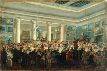 Offentlig försäljning av målningar, ca 1785 (olja på duk)