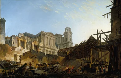 Foire Saint-Germain efter branden natten mellan den 16 och 17 mars 1762, ca 1762 (olja på duk)
